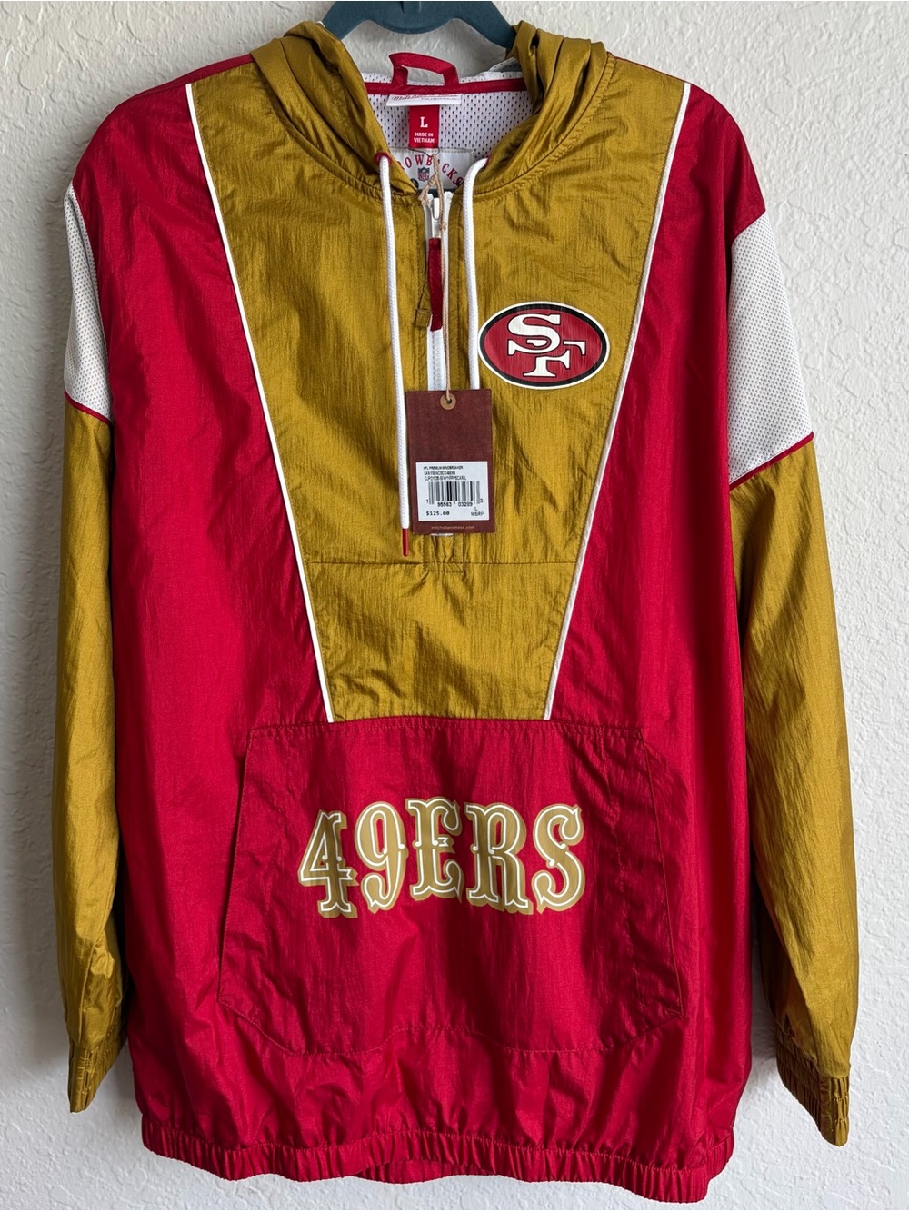 San Francisco 49ers Mitchell & Ness Throwback Premium Windbreaker Jacket Mens Lg